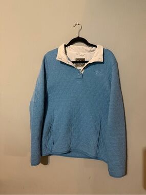 Light Blue Quilted Cowl Pullover Sweater with White Collar